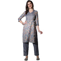 Greciilooks Womens Cotton Casual Regular Fit Kurta Pant Set (Grey, Medium)