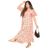 Oomph! Women's Western & Fusion Wear Crepe A-Line Maxi Dress - Orange