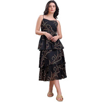 Purvaja Womens Layered Midi Black Dress (Floe-155-L)