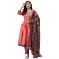 Sanisa Women's Embroidery Poly Rayon. A-Line Kurta Set With Dupatta (28Kbd374N-M_Peach4)