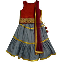 A.T.U.N Girl's Synthetic Readymade Lehenga Choli(Glhg Got Mag_Maroon-Grey_4-5 Years_Maroon-Grey_4 Years-5 Years)