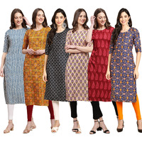 Pinkmint Women's Crepe Digital Print Straight Kurta Pack Of 6 [Cr-331-333-362-332-337-369-M]
