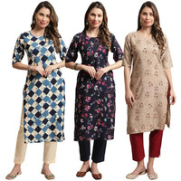 Pinkmint Straight Crepe Kurta & Pant For Women Ethnic Kurta Set For Women (Pack Of 3)