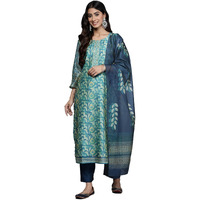 Varanga Women Sea Green Floral Printed Kurta Set  Stylish Kurti Set With Bottom & Printed Dupatta  Ethnic Wear For Women (Extra Large)