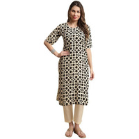 Pinkmint Kurta Set For Women Cotton Printed Knee Length Straight Round Neck Kurti With Pant (Pack Of 1)