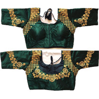 Vihu Fashion Women's Phantom Silk Half Sleeve Regular Akshara Blouse Green 38