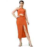 Purvaja Womens Bodycon Below Knee Length Dress (Shine-015-Carrot_Orange_Medium)