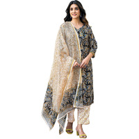 Sanisa Women's Rayon Blend Floral Printed Straight Kurta With Pant And Dupatta (129Kbd1393N-M_Black & Multi3)