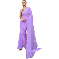 Satrani Women's Cut Work Border Georgette Saree With Unstitched Blouse Piece (3752S161N_Lavender)