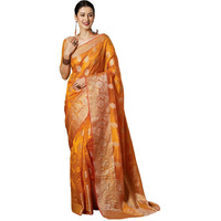 Satrani Women's Banarasi Jacquard Kanjivaram Silk Blend Saree With Unstitched Blouse Piece (3747S456N_Turmeric Yellow)