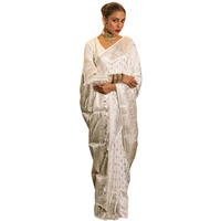 Satrani Women's Silk Weaving Kanjivaram Saree With Unstitched Blouse Piece (4181S113N_White)