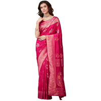 Satrani Women's Silk Banarasi Jacquard Saree With Unstitched Blouse Piece (4116S6531N_Rani Pink)