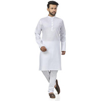 Be Active 100% Cotton Stylish Trendy Solid Pattern Full Sleeve Comfortable Men's Kurta Pyjama Set Gives Rich Look Rfsk0001_1_Set_L White