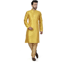 Be Active Men's Silk Polka Dots Regular Kurta (Rfsk0003_Yellow_M)