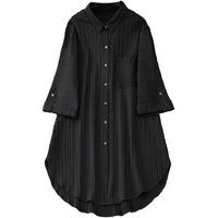 Shasmi Women's Black Solid Color Woven Long Sleeve Shirt Dress With Button Cuff, Business Casual (Dress 160 Black-L)