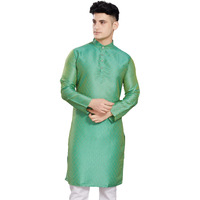 Divisive Men's Self Woven Jequard Art Silk Slim Fit Only Kurta (Dkrt404_S_Bright Green)