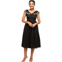 Fiorra Women's Balck Colour Solid Cotton Skater Dress Dr0001 Black
