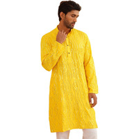 Sojanya (Since 1958 Men's Embroidered Sequinned Cotton Mustard Long Kurta