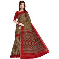 Tamaira Fashion Women's Plain Weave Pure Cotton Saree Without Blouse Piece(1901_Brownandred)