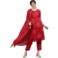 Ishin Women's Silk Blend Embroidered Straight Kurta Suit Set With Dupatta & Pants Kpldpramts-9003_Xl_Red