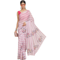 Ishin Women's Silk Blend Pink Printed Saree With Blouse Piece