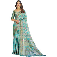 Satrani Women's Silk Weaving Saree With Unstitched Blouse Piece (4241S6681N_Turquoise)