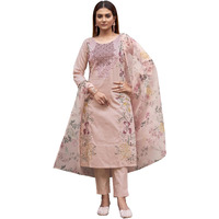 Womanista Women's Cotton Blend Solid Straight Embroidered Kurta Set (Kurtaset_1377_Peach