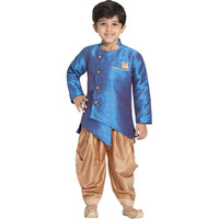 Jbn Creation Boys' Azure And Rose Gold Silk Blend Sherwani And Dhoti Pant Set_Jbnbiw014Buncdrg_28