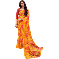 Satrani Women's Chiffon Printed Saree With Unstitched Blouse Piece (4038S3265N_Yellow & Orange)