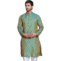 Jompers Men's Silk Blend Straight Kurta (Kko_586Green_M_Green_M)