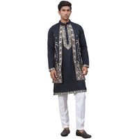 Jompers Black Men's Embroidered Waistcoat And Kurta Pyjama (Black, Xxl)
