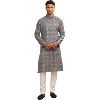 Be Active Men's Cotton Regular Kurta (C-399-2_Grey) Size-L
