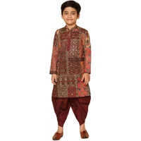 Kisah Kid's Full Sleeves Cotton Blend Knee Length Printed Maroon Multicolor Kurta Dhoti Set (5-6Y)
