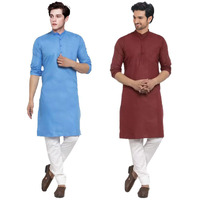 Lookmark Men's Cotton Blend Straight Kurtas Combo Pack Of 2 (Only Kurtas)(New-Kurta 05-Kurta 02-L)