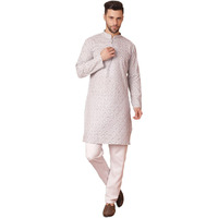 Jompers Men's Grey Chikankari Pure Cotton Kurta With Pyajama (Grey, L)