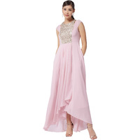 Miss Chase Women's Dusty Pink Round Neck Cap Sleeve Solid Embellished Maxi Dress(Mcaw21D06-12-234-03,Dusty Pink,S)