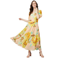 Rare Women's Georgette Fit And Flare Midi Casual Dress (Ep6504_Yellow_Large)