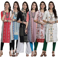 Pinkmint Printed Kurti For Women's Timeless Tradition Kurtis With A Classic Touch (Pack Of 6)