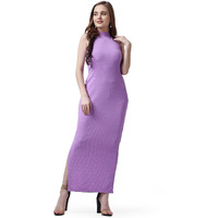 Popwings Casual Solid Long Bodycon Dress For Women || Long Halter-Neck Bodycon Dress For Women || Sleeveless Summer Western Dress For Women Light Blue