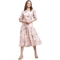 Preneum Women's Georgette Maxi Fit & Flare, Regular Sleeves, Long Gown Style, Casual Wear (In, Alpha, S, Plus, Baby Pink)