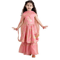 Pspeaches Girl's Polyester Kurta & Sharara (Sha-Peachfoil-6_Peach