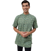 Fabindia Men's Cotton Printed Regular Fit Kurta (1032023Green_Green