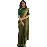 Flosive Mix Color & Gold Zari Woven Kanjivaram Saree With Blouse (Green)