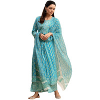 Greciilooks Rayon Floral With Dupatta Kurti Festive Set For Women | Regular Fit Kurta Suit Set (Gl-K2743&P165&D103_Blue_Small)
