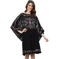 Ishin Women's Cotton Black Embroidered Kaftan Dress