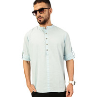 Thomas Scott Mens Linen Solid Kurta Shirt (Ts1529_Lightblue_Xl)