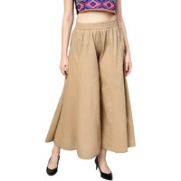 Varanga Beige Crushed Flared Palazzo With Waistband And Drawstring