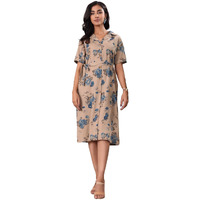 Varanga Women Floral Printed Shirt Dress  Stylish, Comfortable, And Versatile For Casual And Semi-Formal Looks Beige