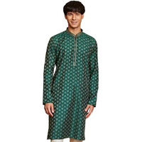 Vastramay Men's Jacquard Kurta With Embroidered Collar  Elegant Ethnic Wear For Weddings & Festive Occasions Bottle Green