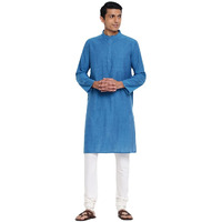 Fabindia Men Cotton Long Kurta Comfort Fit Blue_S
